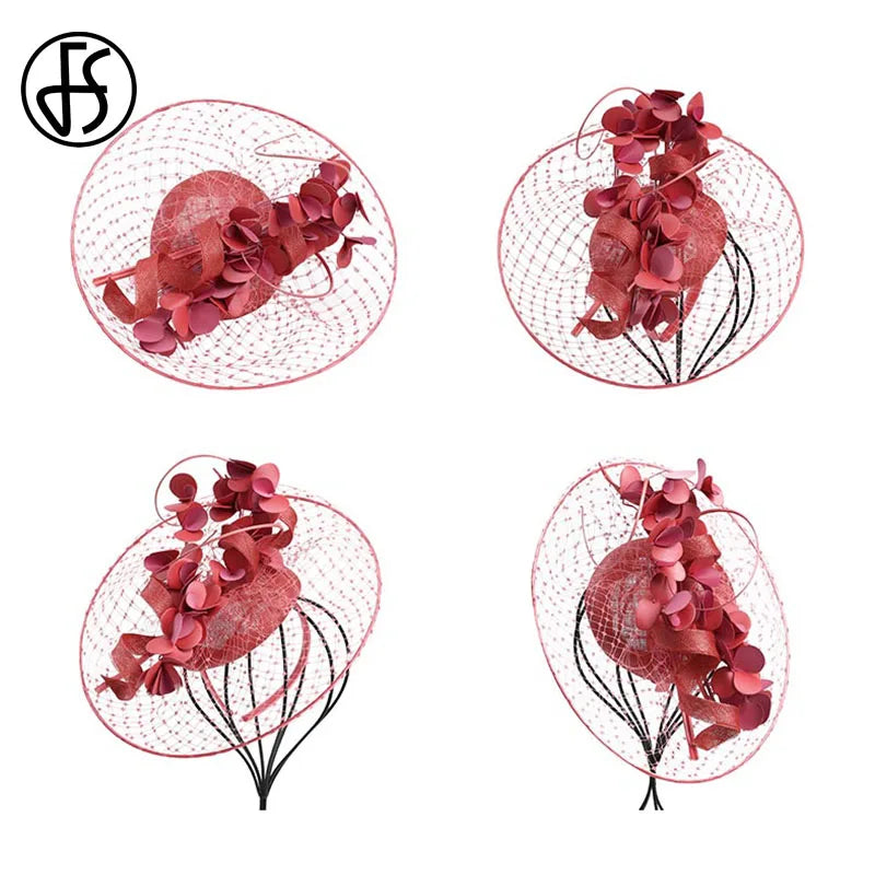 Tocado plato con flores y redecilla rosa – Disponible en varios colores
