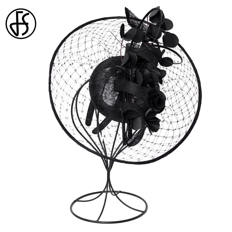 Tocado plato con flores y redecilla rosa – Disponible en varios colores