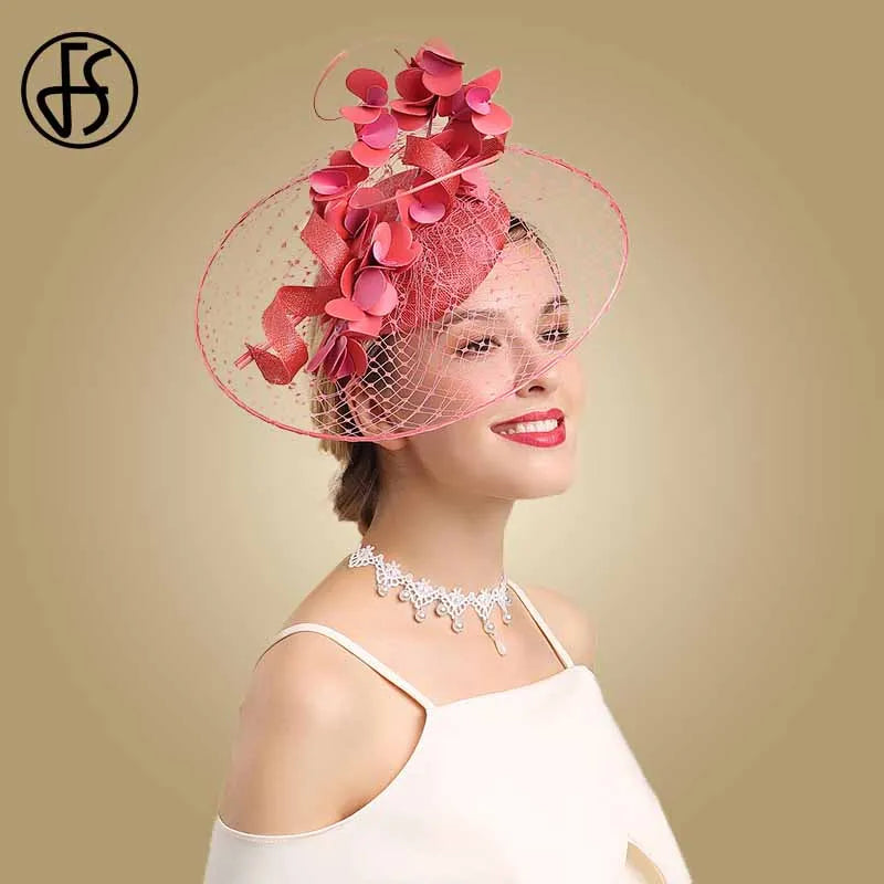 Tocado plato con flores y redecilla rosa – Disponible en varios colores