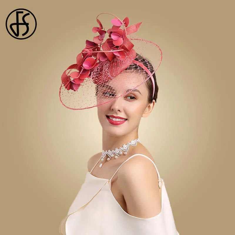 Tocado plato con flores y redecilla rosa – Disponible en varios colores